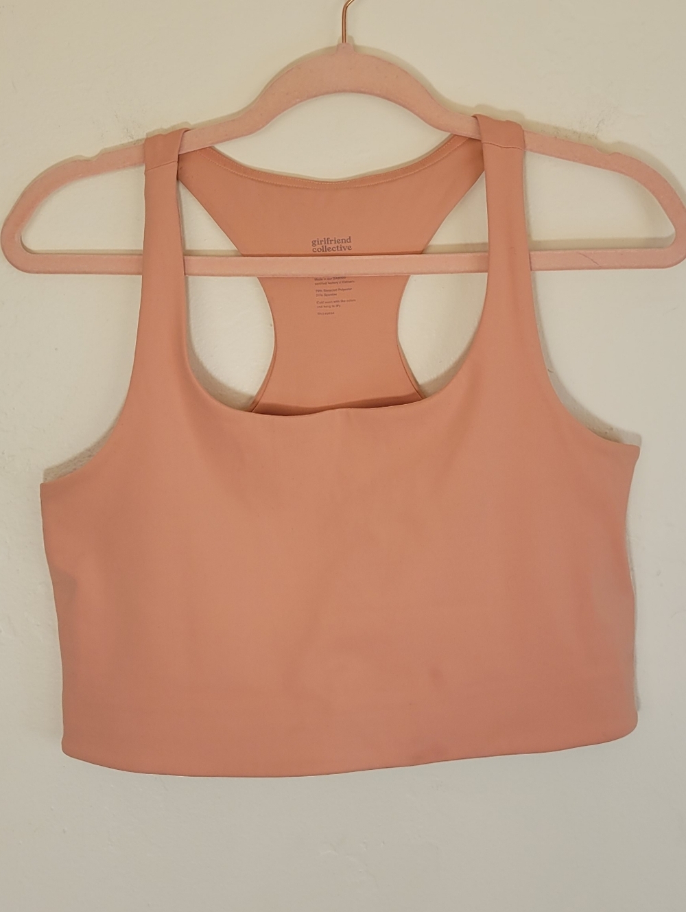 girlfriend collective Peach Blush Racerback Sports Bra Women Size L